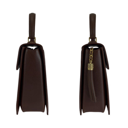 Valentino Garavani Vintage Kelly Style Tassel Brown Gold Hardware Leather Handbag