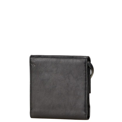 Balenciaga B Logo Trifold Shoulder Wallet 580037 Black Leather