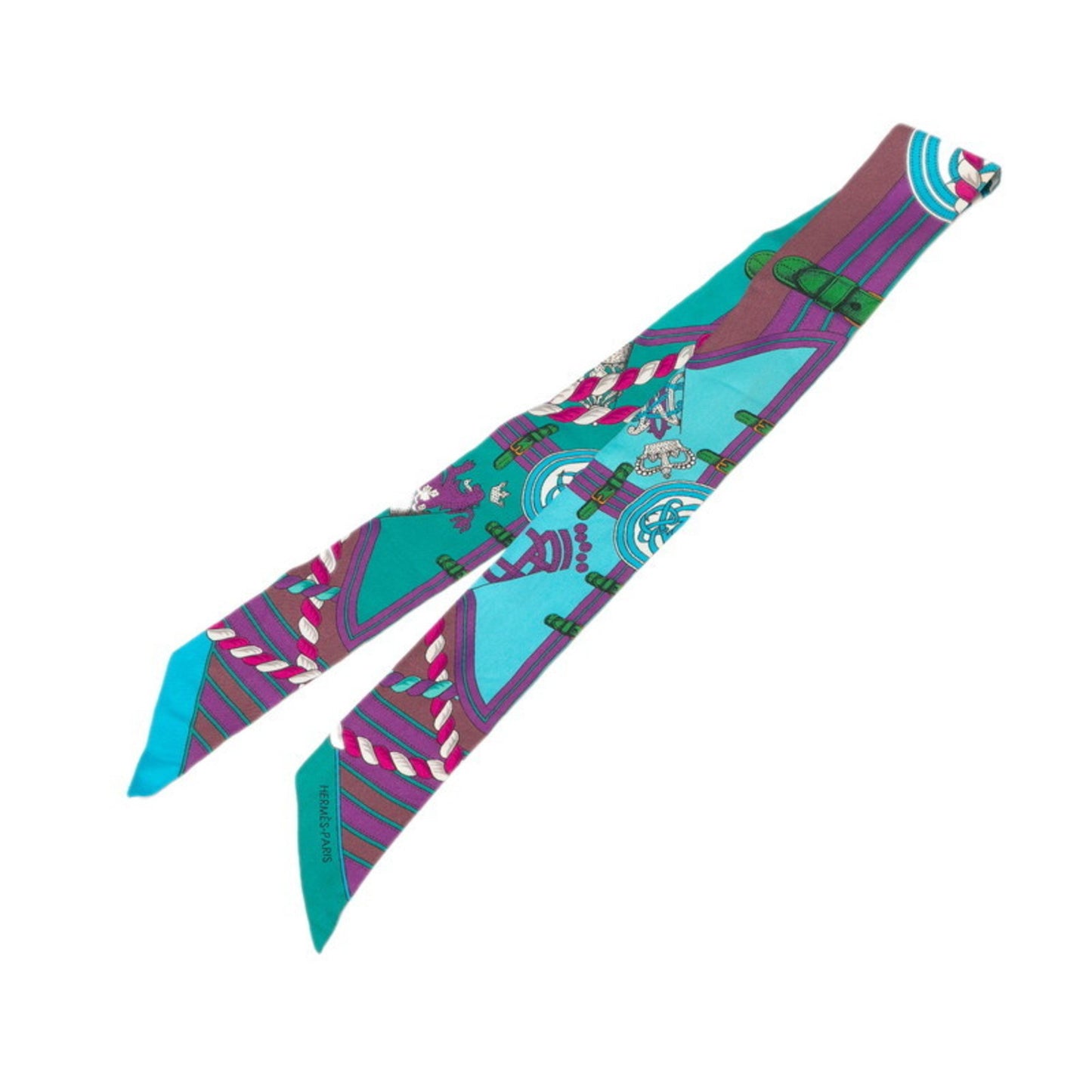Herms Twilly Grande Tenue Crown Rope Scarf Muffler Purple Multicolor Silk
