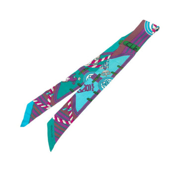 Herms Twilly Grande Tenue Crown Rope Scarf Muffler Purple Multicolor Silk