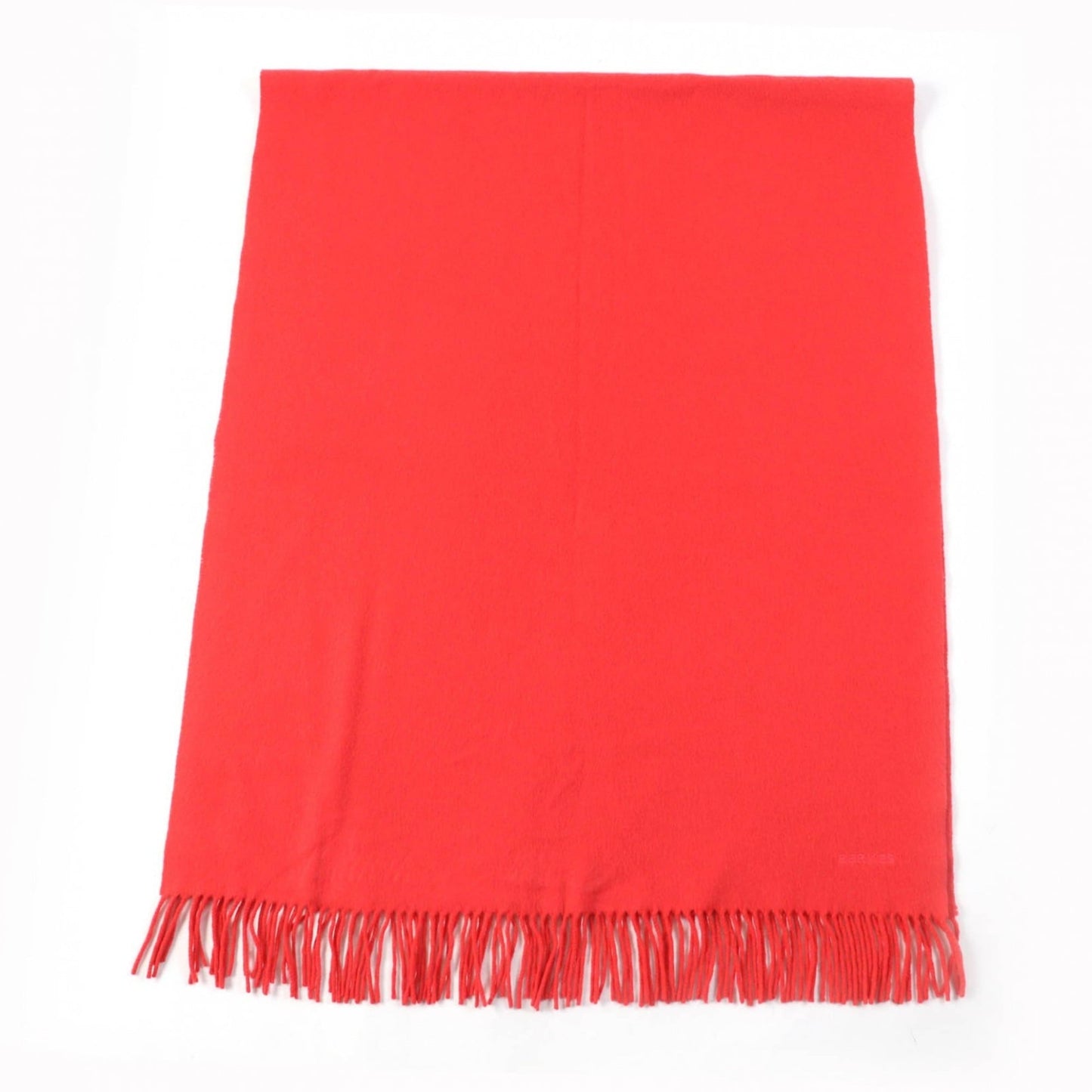 Hermes 100% Cashmere Shawl With Embroidered Logo And Fringe