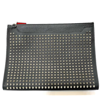 Christian Louboutin Spiked Studded Sky Pouch Clutch Bag In Black Leather