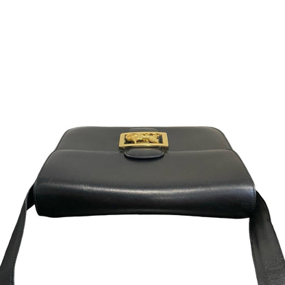 Celine Vintage Logo Horse-Drawn Carriage Hardware Calf Leather Shoulder Bag/Pochette/Sacoche Black