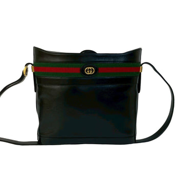 Gucci Old Gucci Vintage Sherry Line Gg Logo Hardware Leather Shoulder Bag Black 813-5