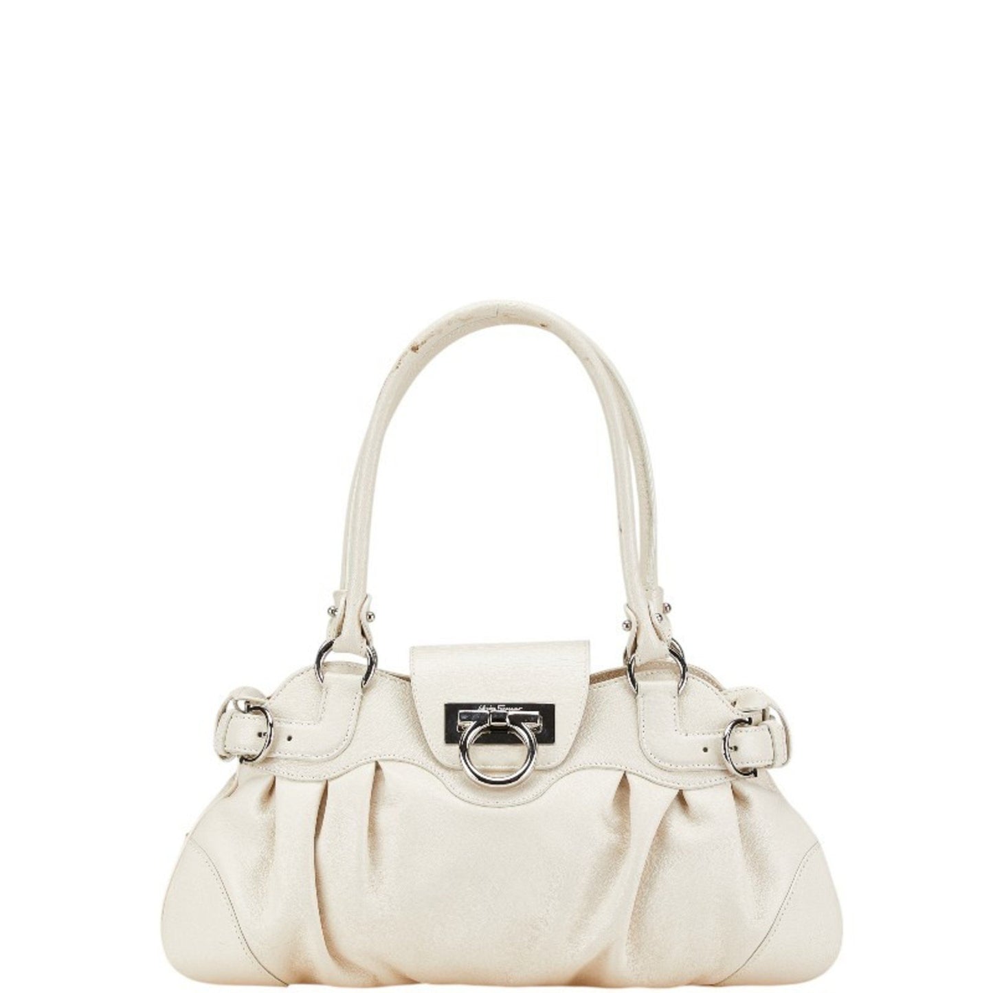 Salvatore Ferragamo Gancini Handbag Au-21 6317 White Leather