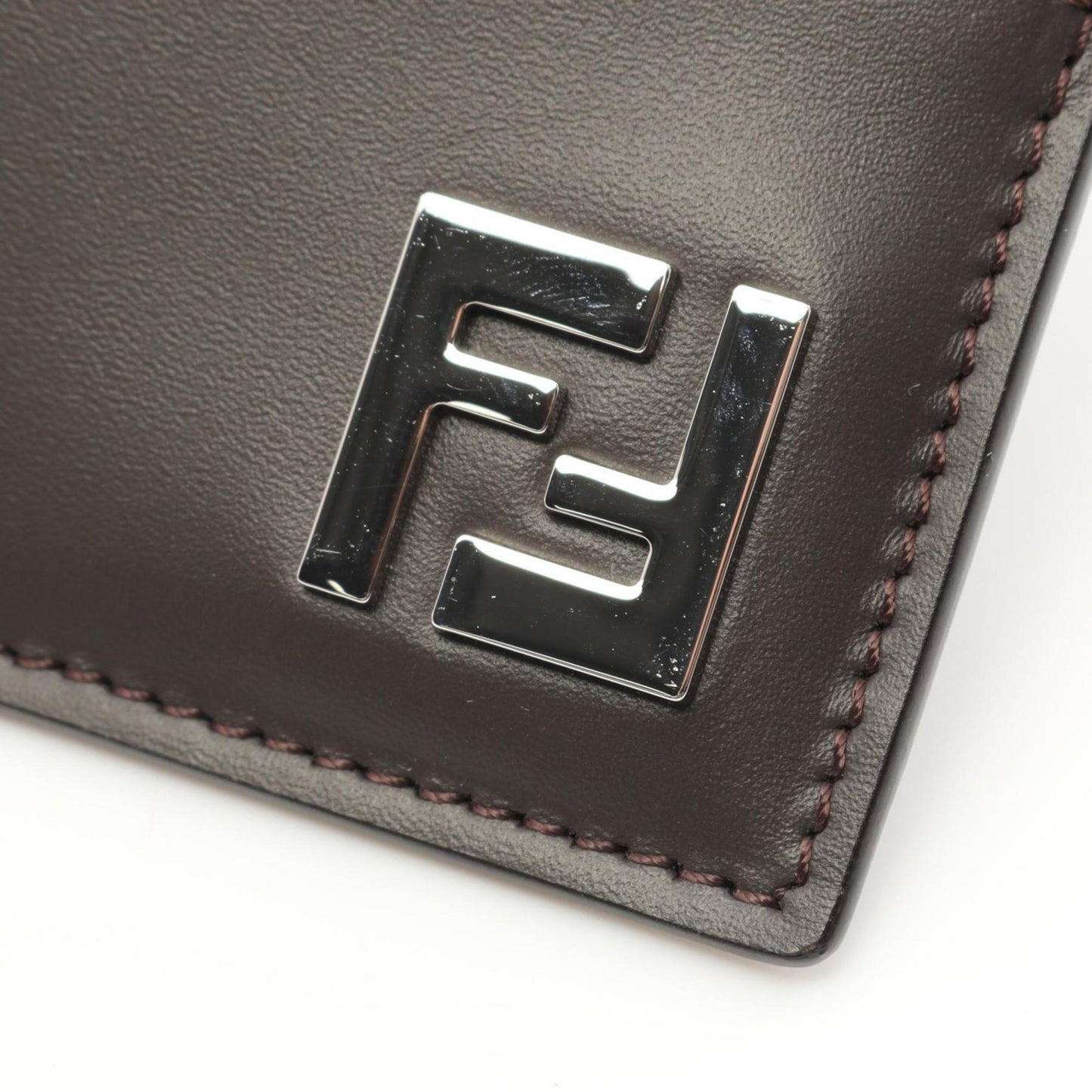 Fendi Ff Business Card Holder/Card Case Leather Coated Canvas