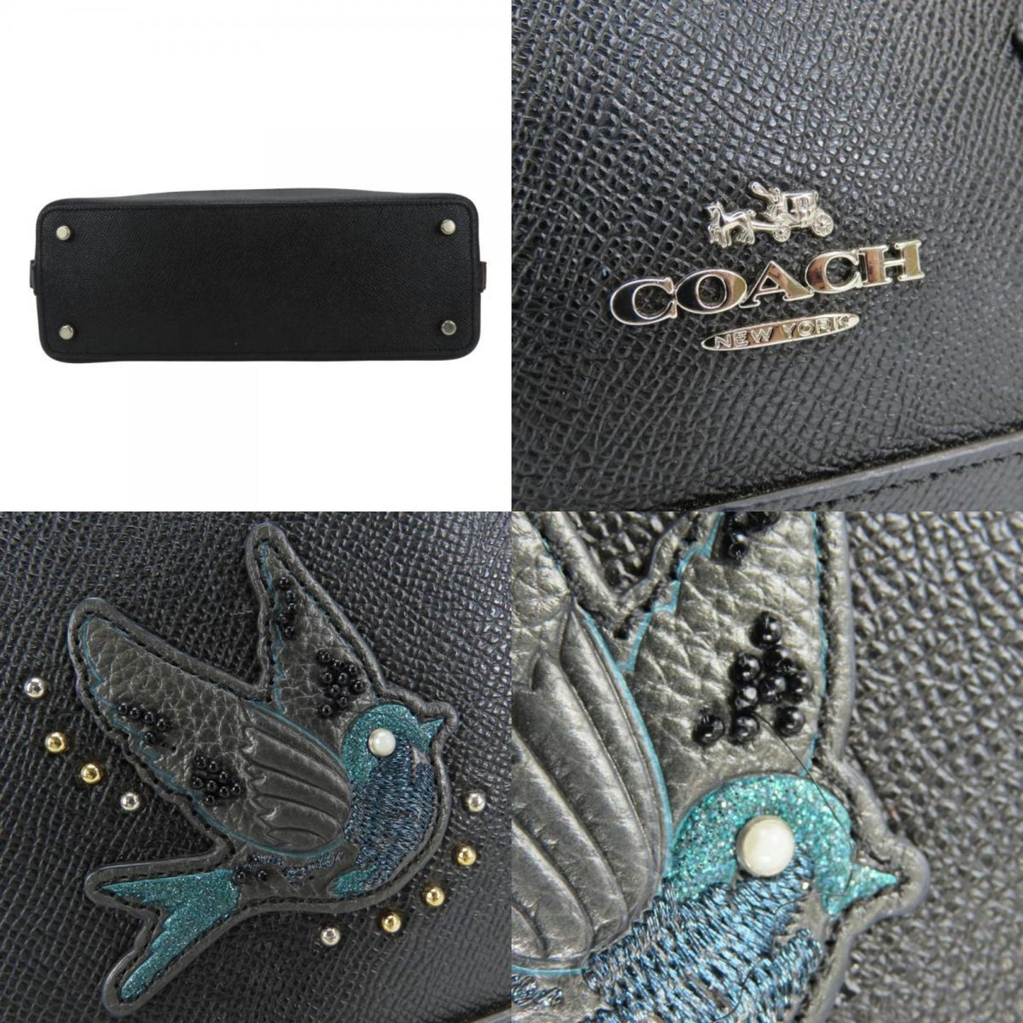 Coach Mini Sierra Satchel Handbag F22254 With Bird Leather Beads And Black Blue Studs