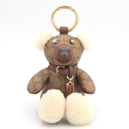 Coach Signature Bear Bag Charm 77676 Brown Pvc Leather Shearling Keychain Key Ring