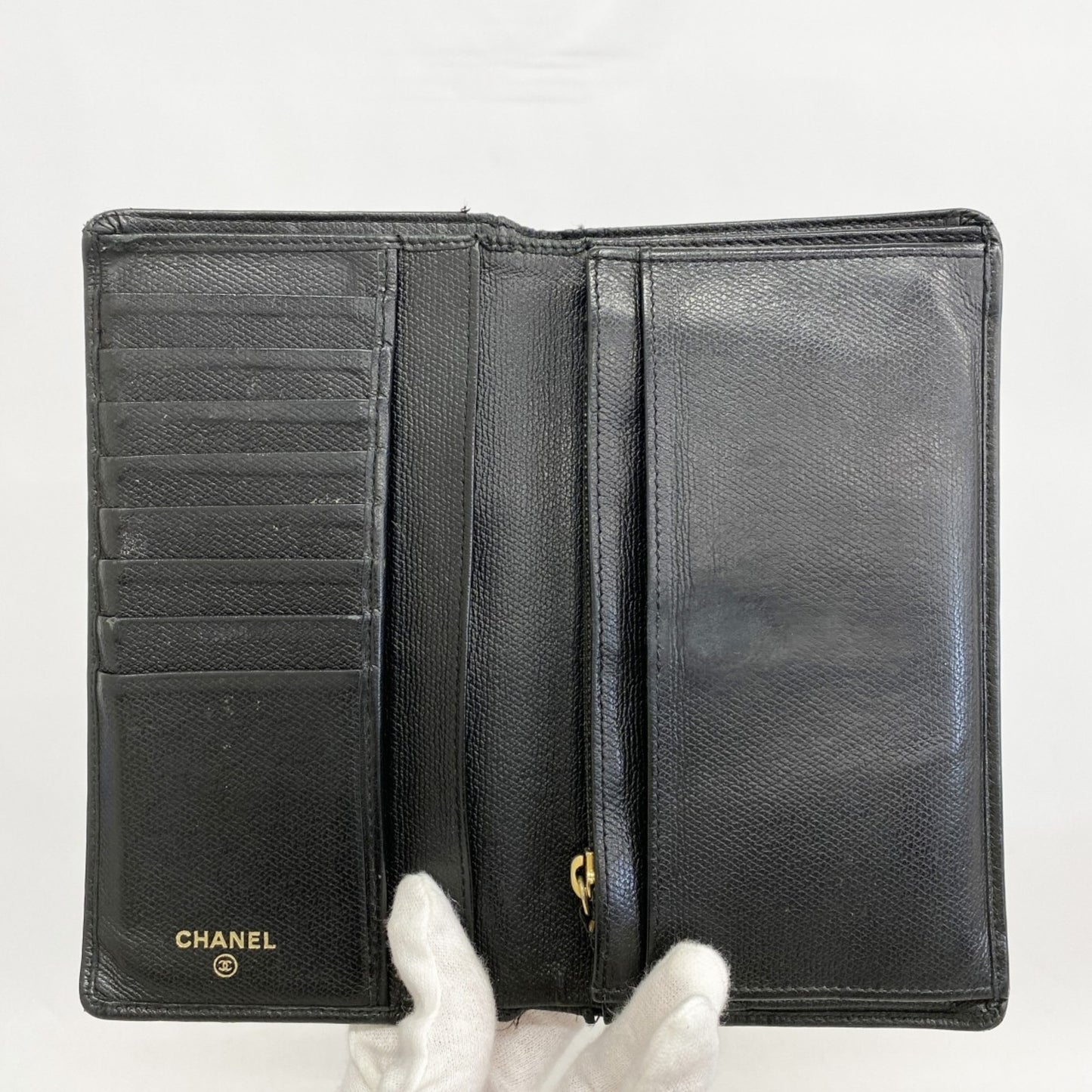 Chanel Coco Button Leather Long Wallet Black