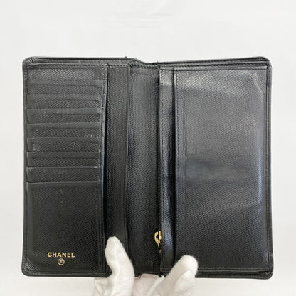 Chanel Coco Button Leather Long Wallet Black