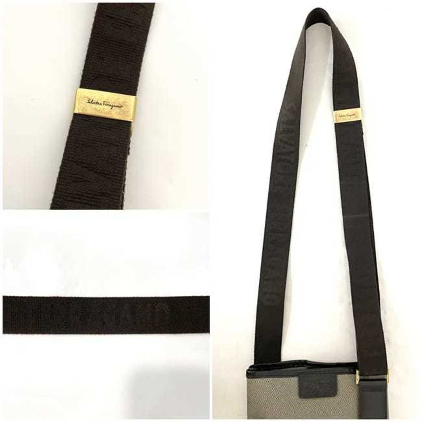 Salvatore Ferragamo Shoulder Bag Ec-23491 Grey Brown Pvc Canvas Crossbody