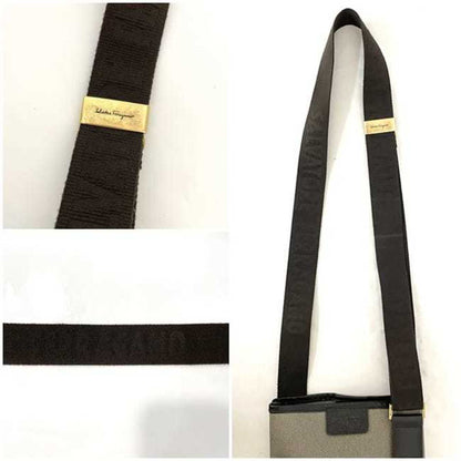 Salvatore Ferragamo Shoulder Bag Ec-23491 Grey Brown Pvc Canvas Crossbody