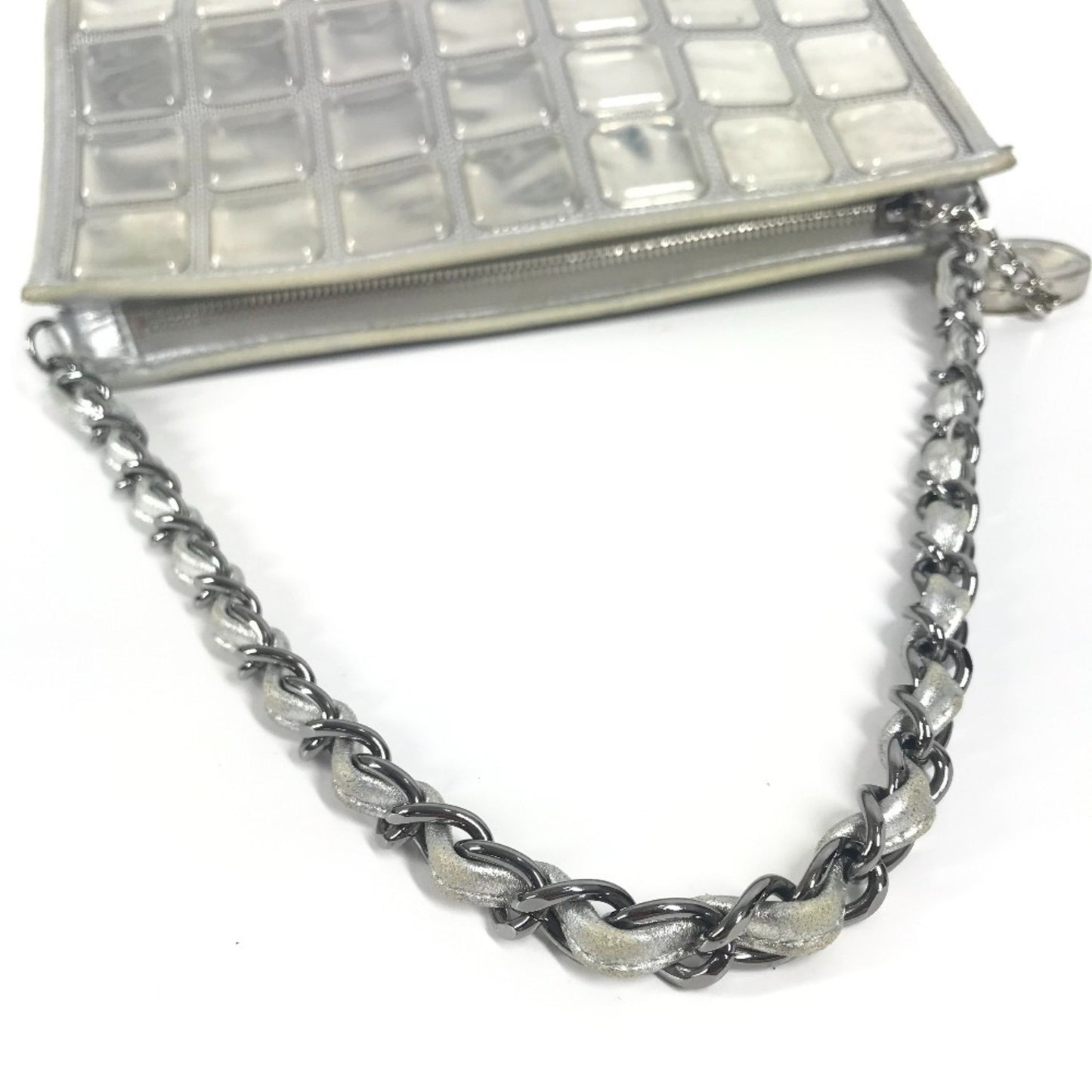 Chanel Cc Coco Mark Logo Ice Cube Chain Shoulder Bag In Silver Leather
