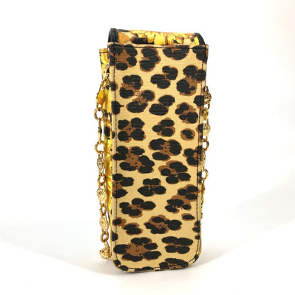 Versace Vintage Leopard Print Pochette With Chain Phone Case And Shoulder Bag In Pvc/Leather