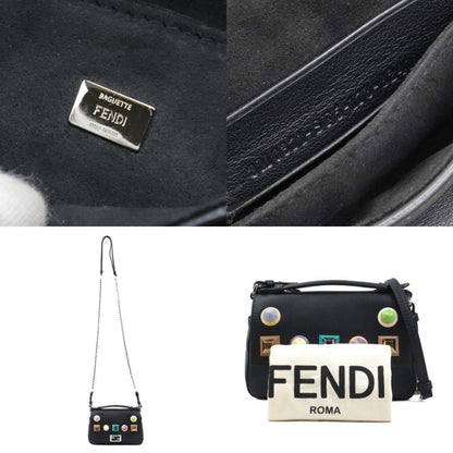 Fendi Handbag Shoulder Bag Double Micro Baguette Leather Black Multicolor Silver
