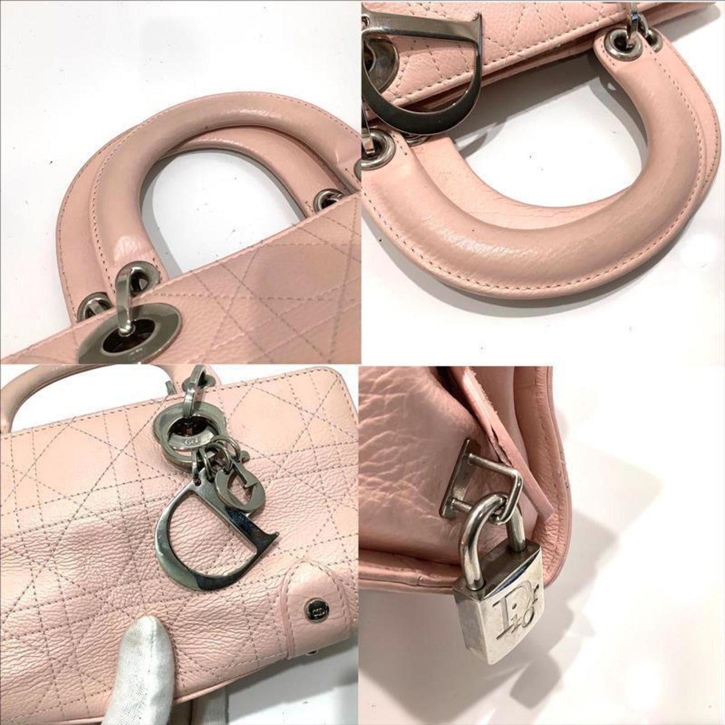 Christian Dior Lady Cannage Handbag In Pink Leather