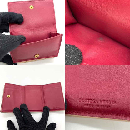 Bottega Veneta Tri-Fold Wallet Intrecciato Beige Leather Compact