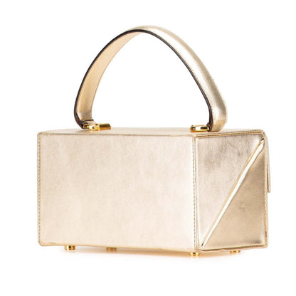 Salvatore Ferragamo Gancini Vanity Bag Handbag Aq-216154 Gold Leather