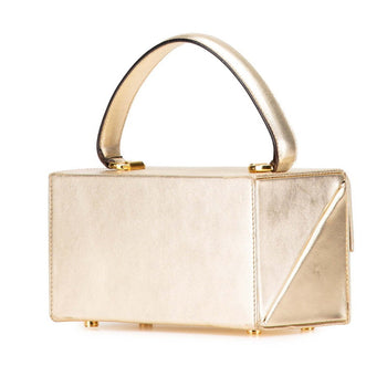 Salvatore Ferragamo Gancini Vanity Bag Handbag Aq-216154 Gold Leather