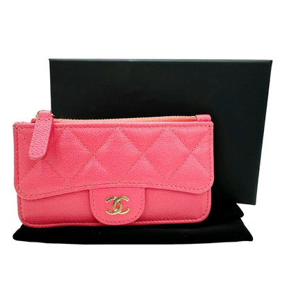 Chanel Chanel Matelasse Coin Case Wallet Card Business Holder Caviar Skin Ap2570 Pink Random Number