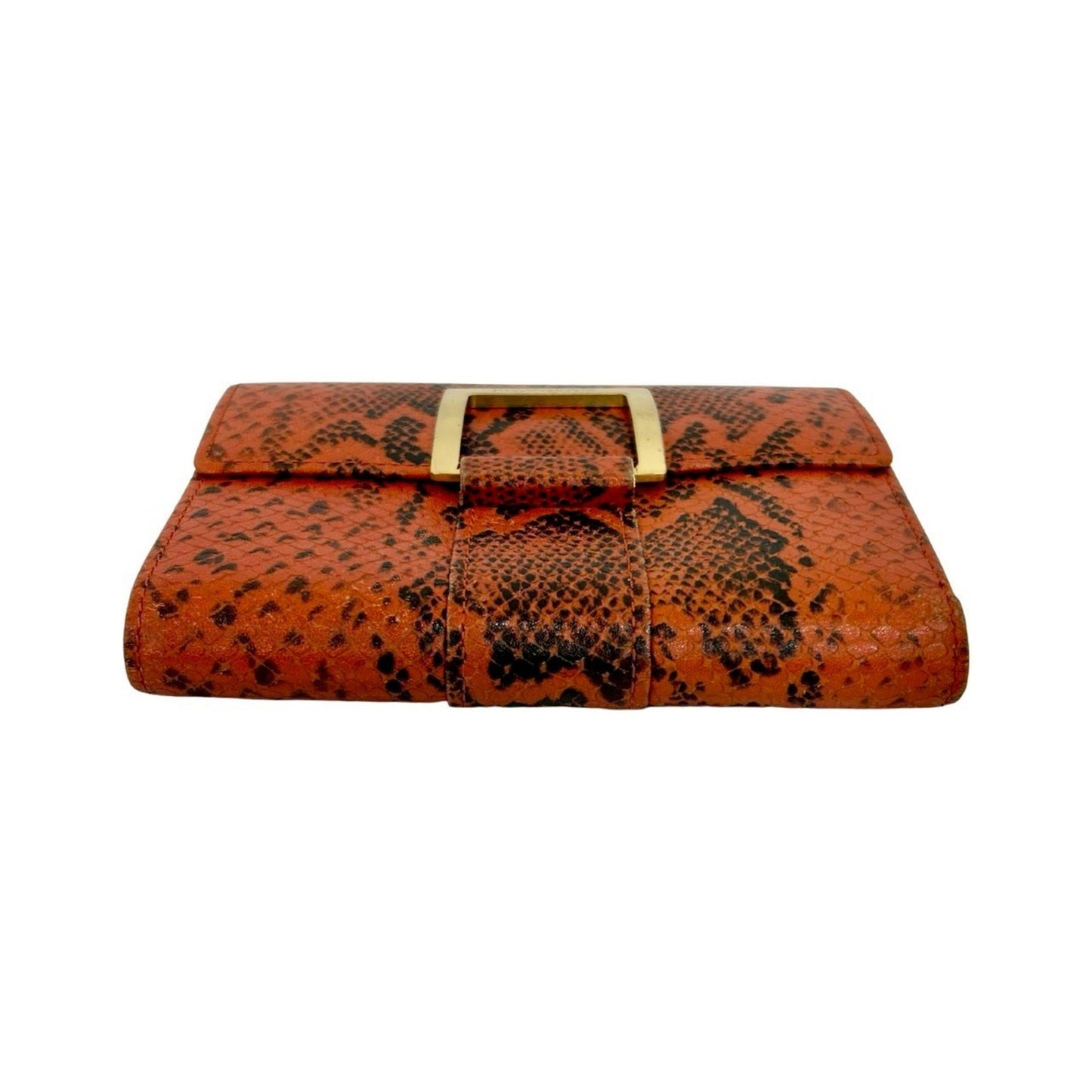 Yves Saint Laurent Logo Embossed Leather Bifold Wallet Orange Black 29891