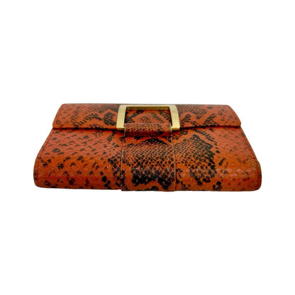 Yves Saint Laurent Logo Embossed Leather Bifold Wallet Orange Black 29891