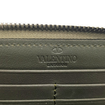 Valentino Garavani Studded Vltn Print Round Long Wallet Canvas X Leather