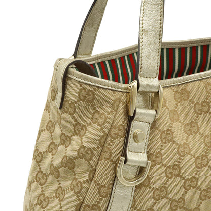 Gucci Abby Gg Canvas Tote Bag Shoulder Leather Beige Champagne Gold 130736