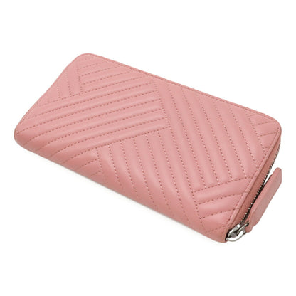 Chanel V-Stitched Coco Mark Round Long Wallet Quilted Lambskin Leather Pink A82258