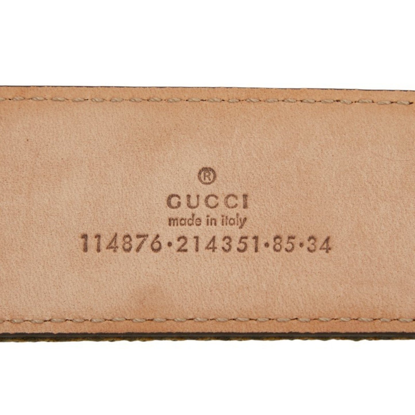 Gucci Interlocking G Belt 85.34 114876 Khaki Pink Leather Canvas