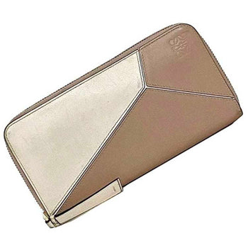 Loewe Round Long Wallet Ec-22656 Pink Beige White Puzzle 122N30Df13 Leather 261709