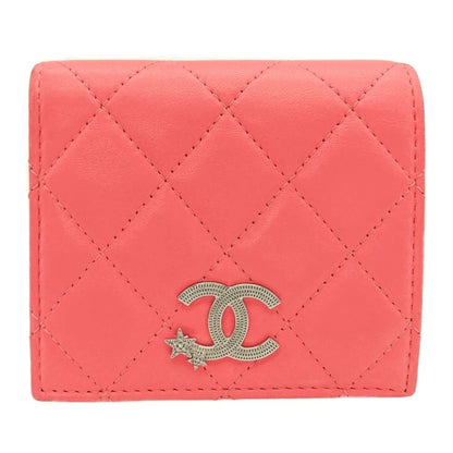 Chanel Matelasse Coco Mark Star Small Wallet Bi-Fold Lambskin Ap3726 Pink