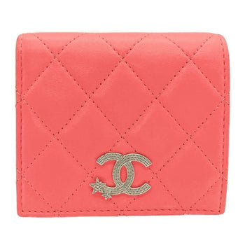 Chanel Matelasse Coco Mark Star Small Wallet Bi-Fold Lambskin Ap3726 Pink