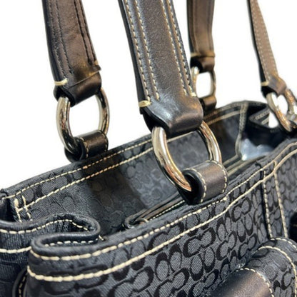 Coach Mini Signature Soho Double Pocket Handbag 3646 Black Canvas Leather (Mikunigaoka Store)