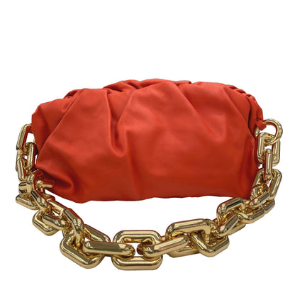 Bottega Veneta The Chain Pouch In Orange Calfskin Leather.