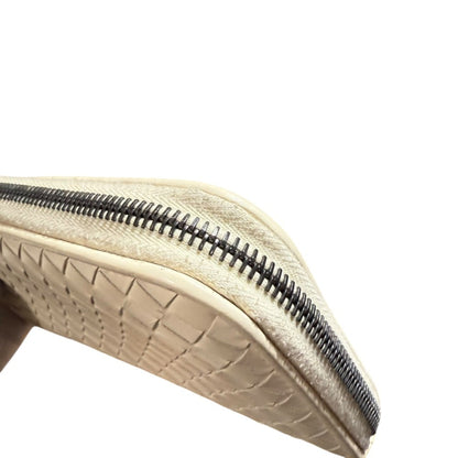 Bottega Veneta Leather Intrecciato Round Zip Long Wallet In Ivory