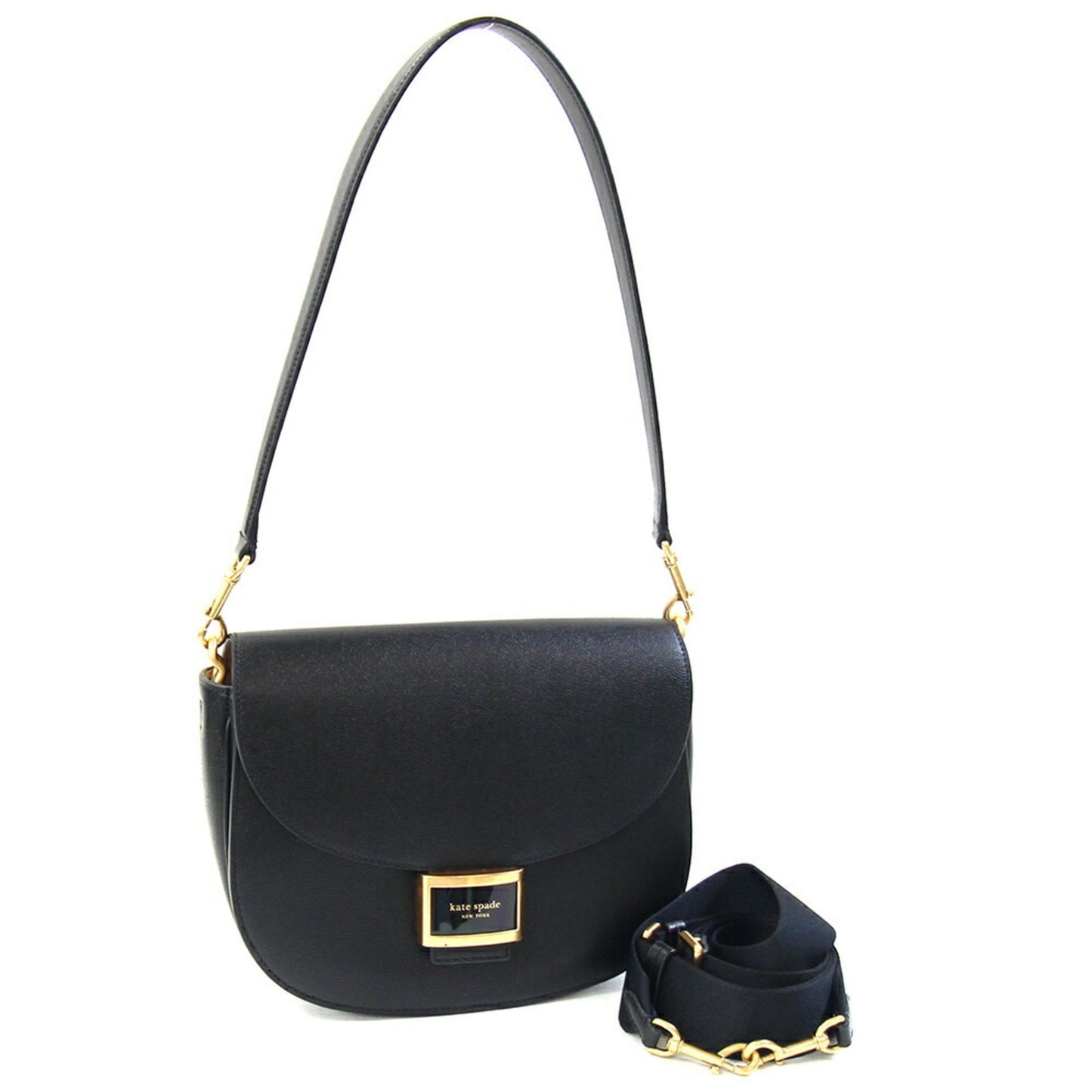 Kate Spade Katie Convertible Saddle Bag Kh057 Black Leather Shoulder One-Handle Crossbody