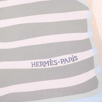 Hermes Rectangle Normandy Coast Charm 100% Silk Blanc Bleu Glacier Scarf With Box