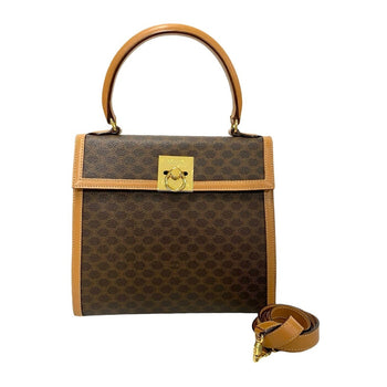 Celine Macadam Blason Triomphe Print Logo Ring Hardware Leather 2-Way Handbag/Shoulder Bag Brown