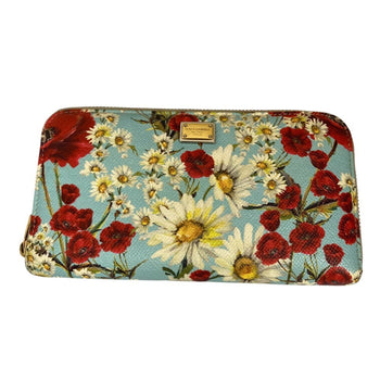 Dolce & Gabbana Floral Print Round Zip Long Wallet In Light Blue