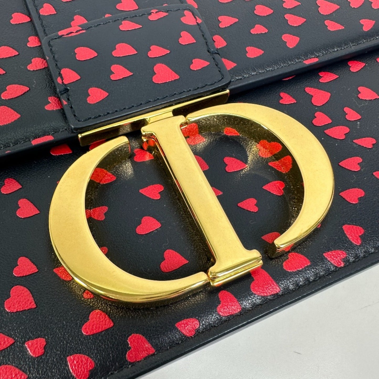 Christian Christian Dior Heart Logo Crossbody Shoulder Bag Black Red