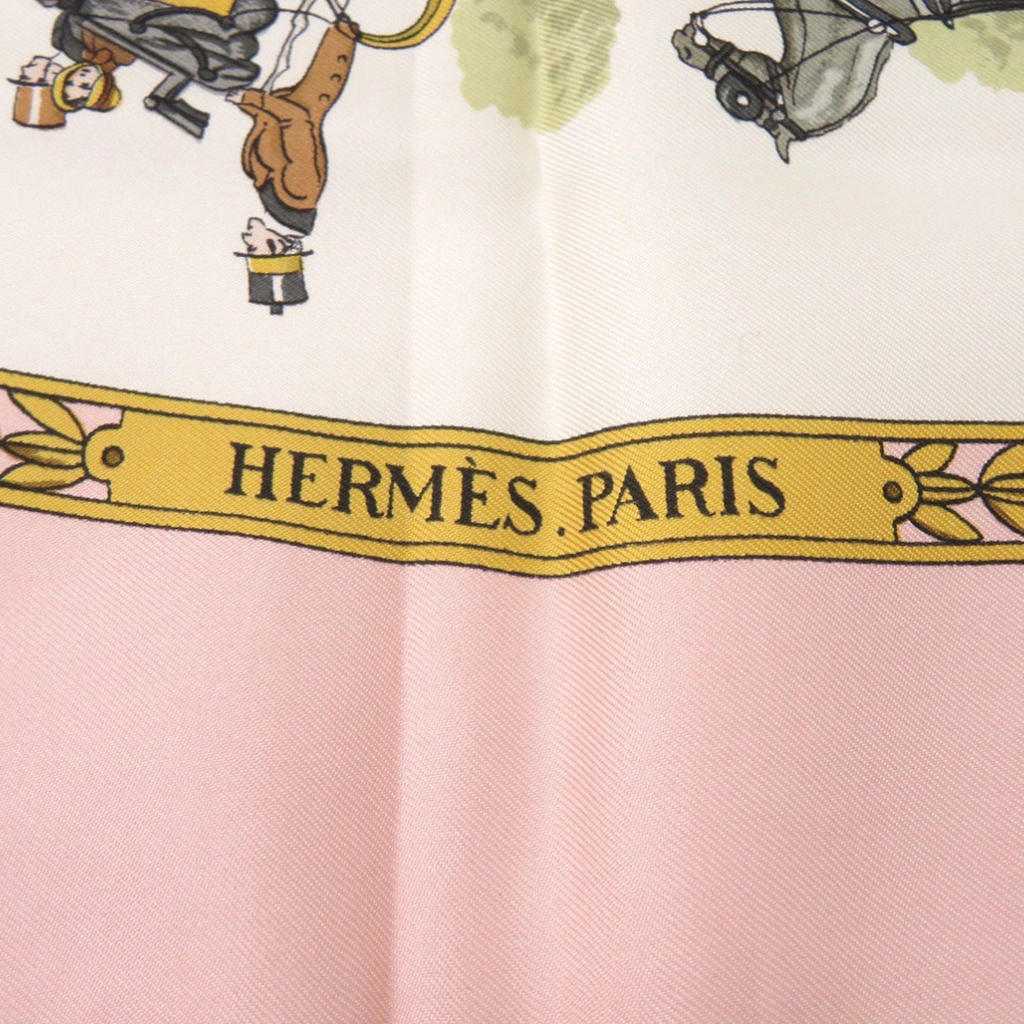 Herms Carr 90 "La Promenade De Longchamps" Silk Pink Scarf Muffler 0130 Hermes