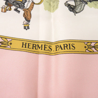 Herms Carr 90 "La Promenade De Longchamps" Silk Pink Scarf Muffler 0130 Hermes