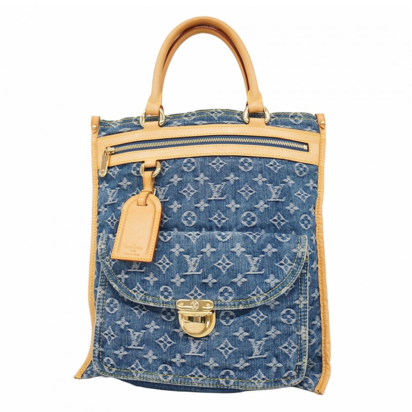 Louis Vuitton Monogram Denim Flat Shopper Tote Bag M95018 Blue