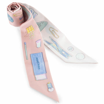 Hermes Herms Twilly In-The-Pocket Silk Scarf With Multicolored Pink Ribbon (H062340S