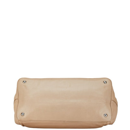 Prada Triangle Plate Handbag Beige Leather