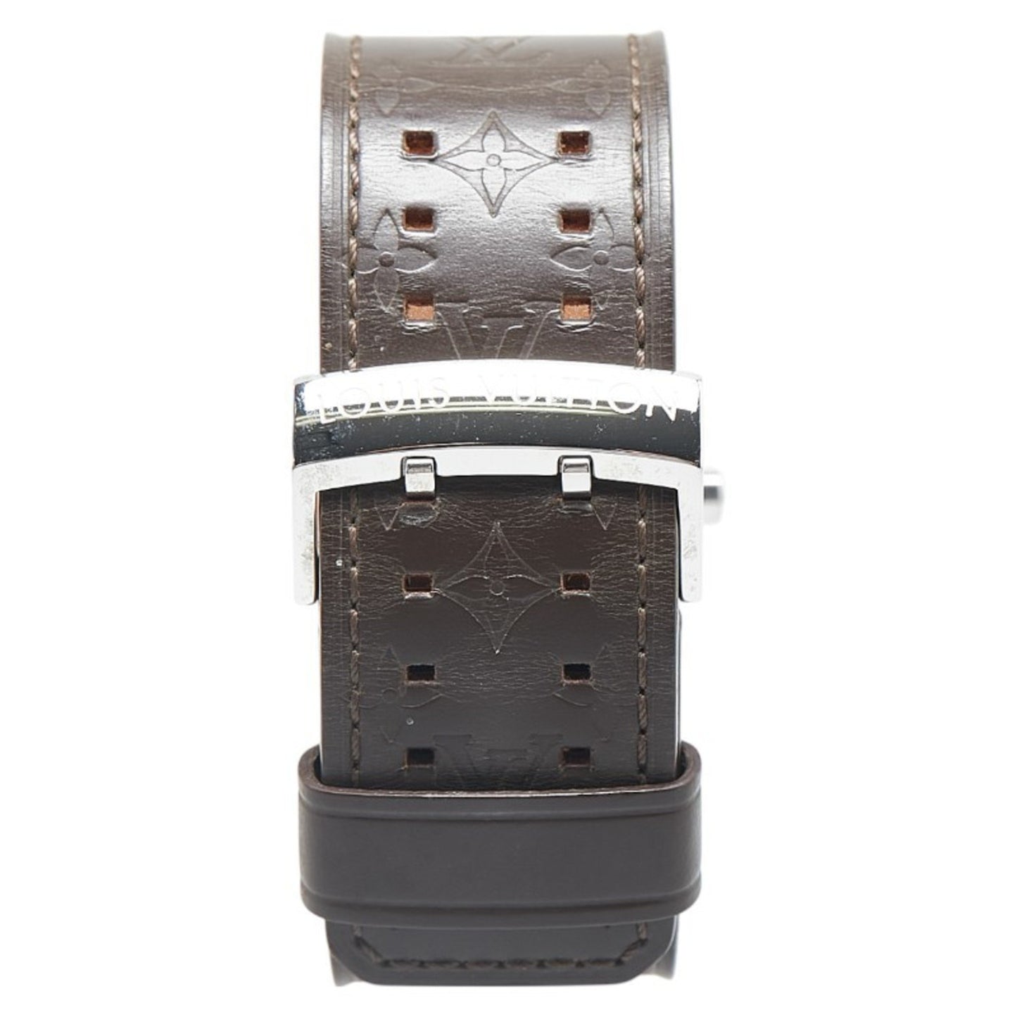 Louis Vuitton Tambour Watch Q1111 Quartz Brown Dial Stainless Steel Leather