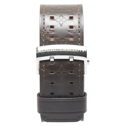Louis Vuitton Tambour Watch Q1111 Quartz Brown Dial Stainless Steel Leather