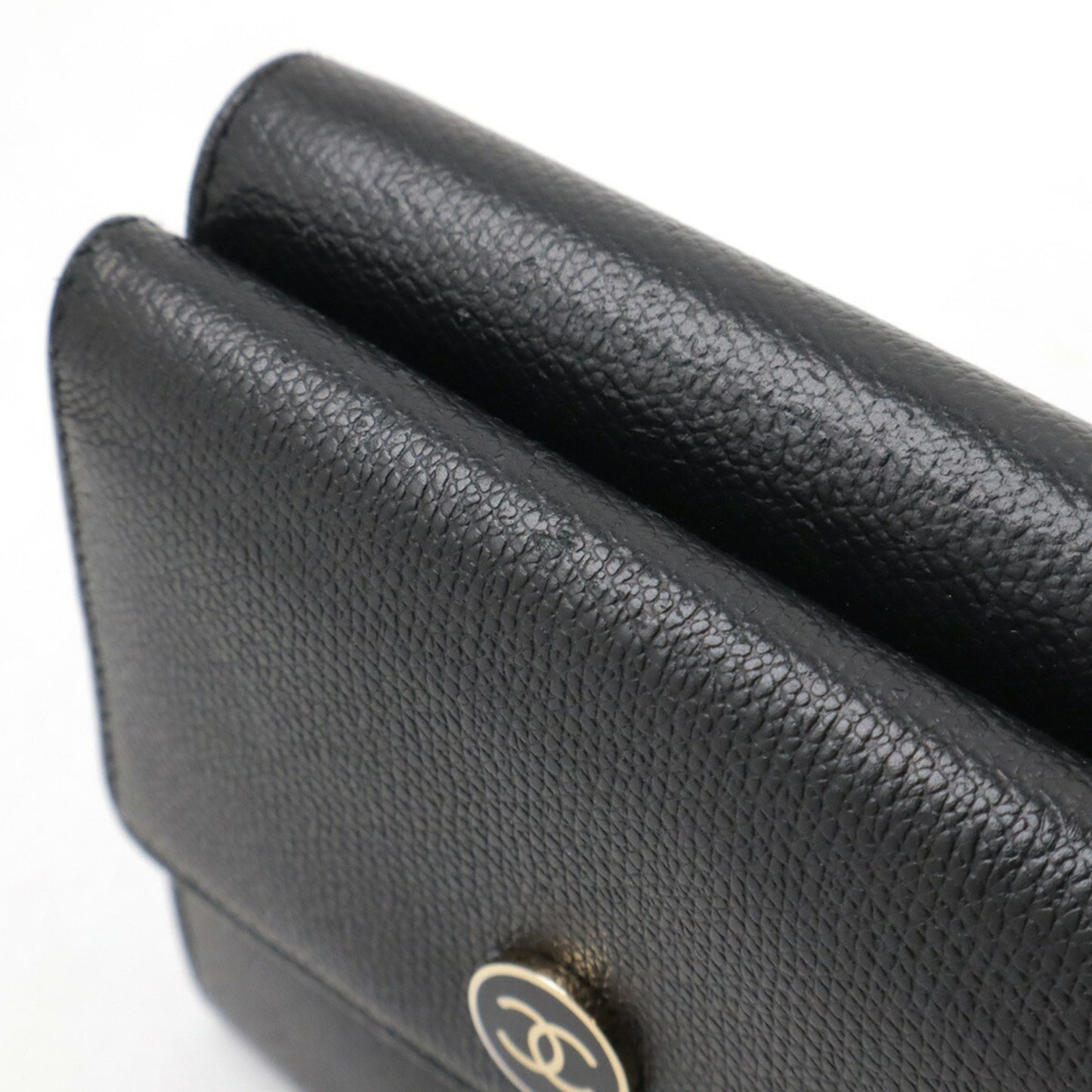 Chanel Coco Button Tri-Fold W Wallet Double Leather Black A20902