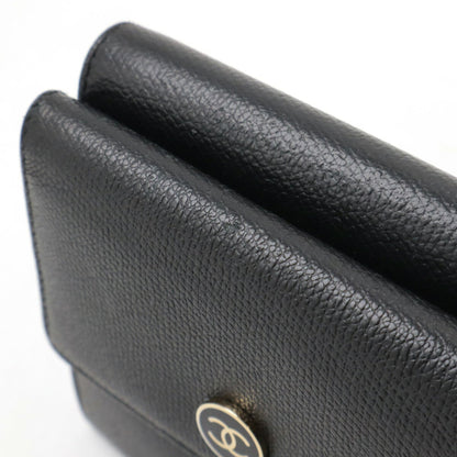 Chanel Coco Button Tri-Fold W Wallet Double Leather Black A20902